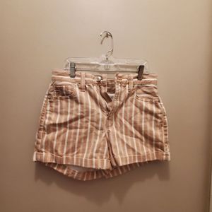 Mom shorts pink and white striped jean material